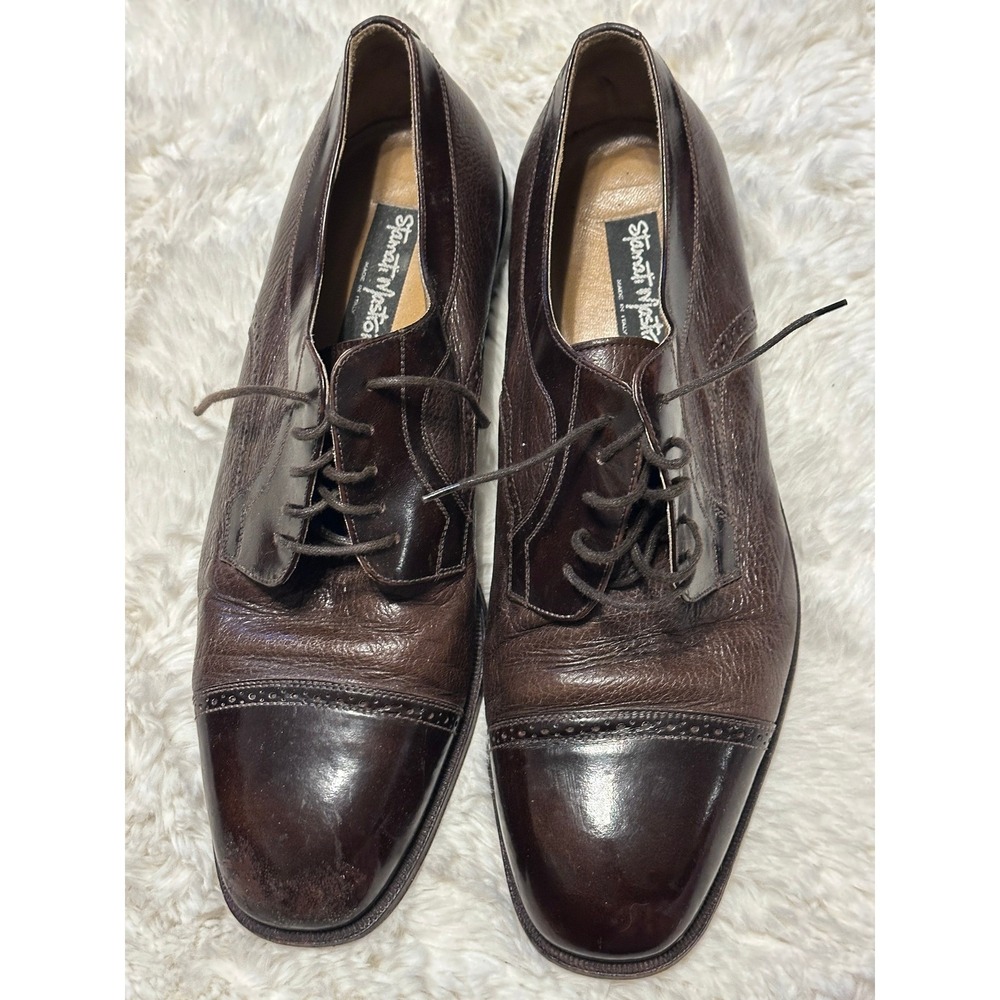 STAMATI MASTROIOANNI Brown Leather Cap Toe Oxford Dress Shoes Mens